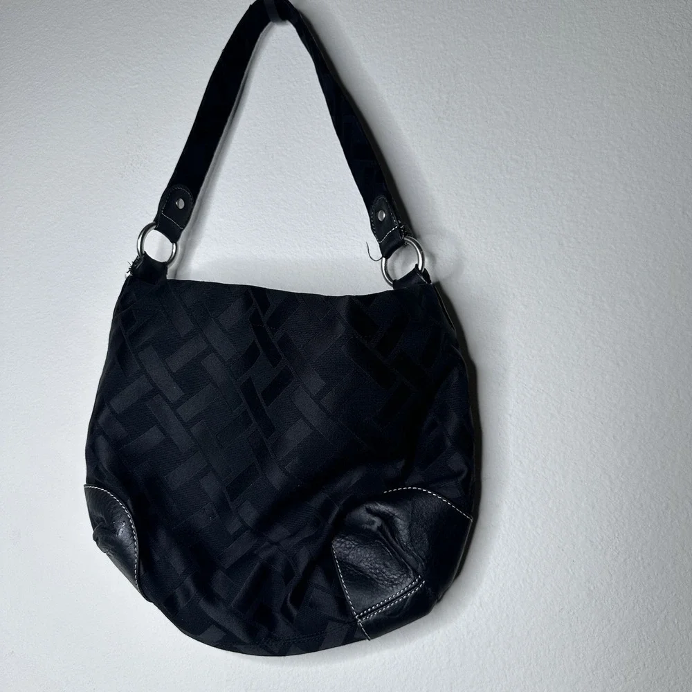 Vintage Talbots Women Handbag Purse 90s Y2K Printed Nylon Leather Trim Hobo